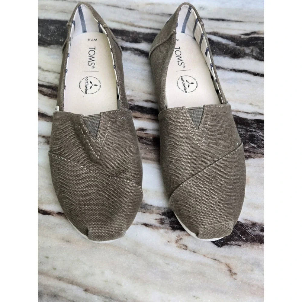 TOMS Alpargata Casual Shoes‎ Womens 7.5 Military Olive Heritage Canvas Slip On